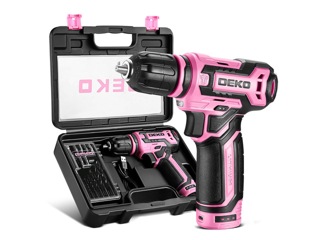 Cordless Drill 12V Power Drill Set with Pink 800RPM Electric Drills with Tool Set Gift Box, Pink Drill Set for Women