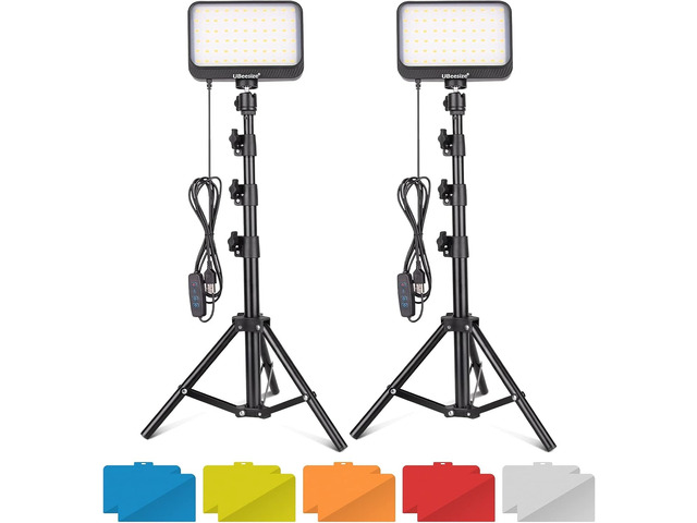 LED Video Light Kit, 2Pcs Dimmable Continuous Portable Photography Lighting with Adjustable Tripod Stand & 5 Color Filters for Tabletop/Low-Angle...
