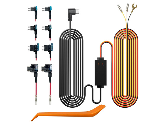 Dash Cam Multi-Size Hardwire Kit with Dual Indicator Light, USB C Power Port, Includes 4 Types of Fuses Adapters,24H Parking Monitoring with Low...