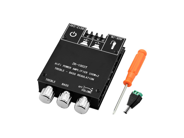 ZK-1002T 100W+100W Bluetooth Amplifier Board with Treble and Bass Control, 2.0 Channel Stereo Audio Mini Power Amplifier Board, TPA3116D2 Chip DC...