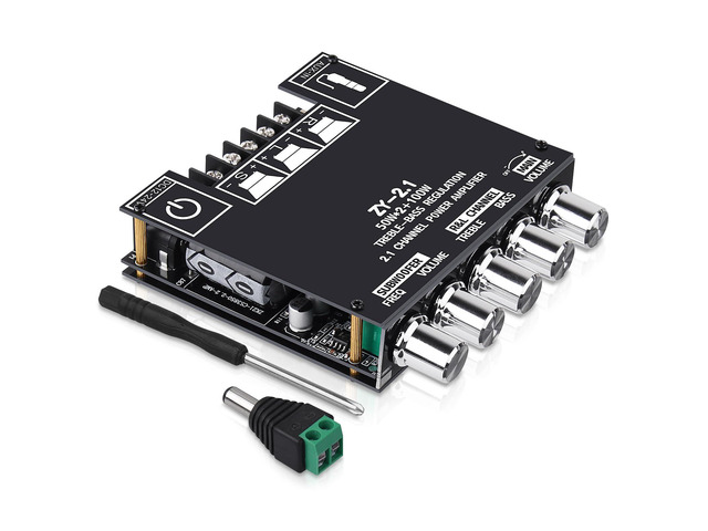 Bluetooth Audio Amplifier Board, ZY-2.1 2.1CH 50Wx2+100W Subwoofer Amp with Treble and Bass Control, Bluetooth 5.1 and AUX Inputs, Stereo Digital...