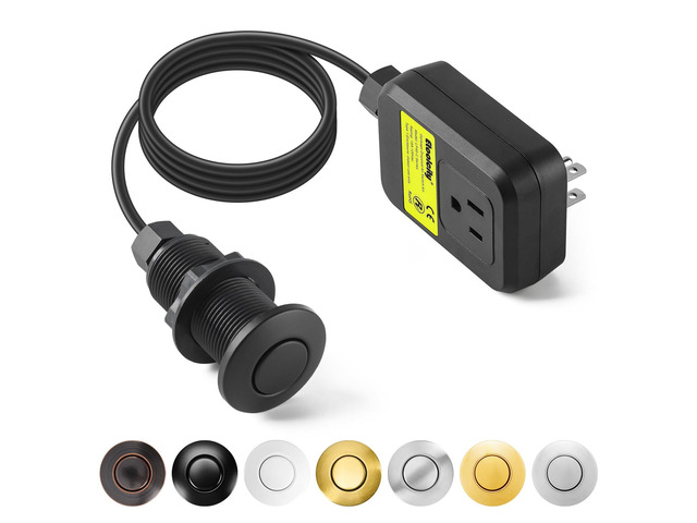 Garbage Disposal Air Switch Kit Sink Top Waste Disposal Long Stainless Steel Black On/Off Air Button Food and Waste Disposals Part by, UL Listed