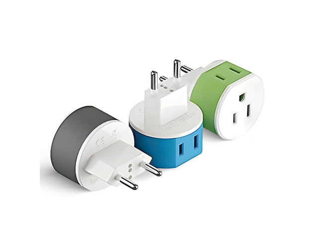 European Power Plug Adapter, with 2 USA Inputs - Travel 3 Pack - Type C (US-9C) - Turkey, Italy, Iceland, and More - Safe Grounded Use with Cell...