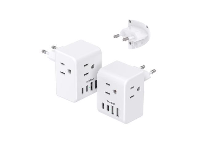 2 Pack European Travel Plug Adapter, Type C Plug Adapter Travel Essentials International Power Adapter with 3 Outlets 4 USB Ports(2 USB C), US to...