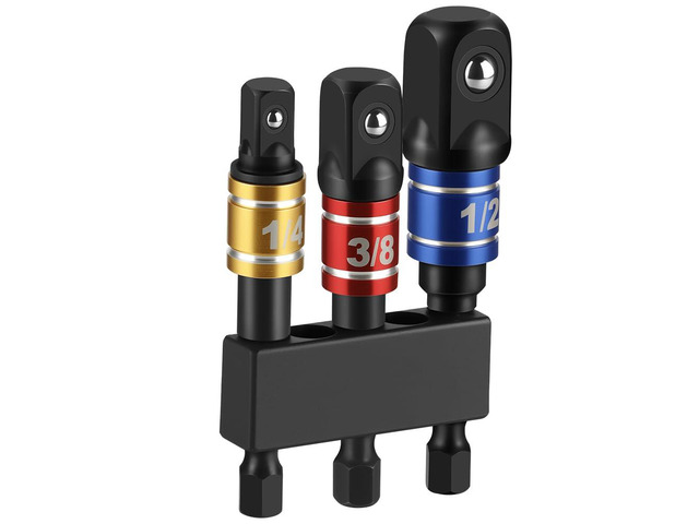 Gewutho 3 Piece Impact Socket Adapter Set, 1/4-Inch Hex Shank, Chrome Vanadium Steel Drill Extension Bar, Includes 1/4in, 3/8in, and 1/2in Drive...