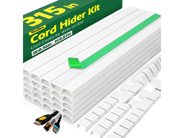 Cord Hider Kit, 315in Cord Covers for Wires on Wall, Paintable Wire Covers for Cords on Wall, Wire Hiders, Self-Adhesive Cable Hider Cord...