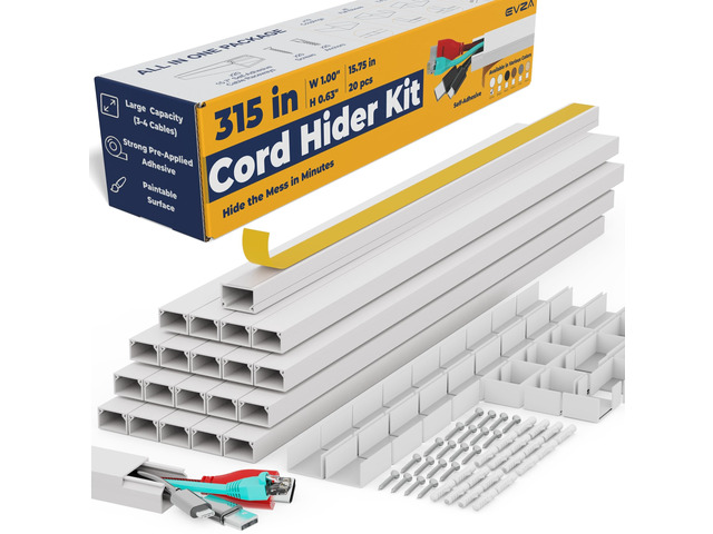 Cord Hider, Wire Cover, Cord Covers Wall Mounted TV, Cable Hider, 315 in Paintable White Raceway Kit, Electrical Cords Concealer, Cable Management,...