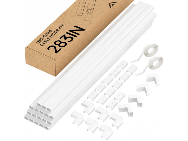 283in Cord Hider, PVC Wire Covers for Cord on Wall, W0.59in H0.4in One-Cord Cable Concealer Kit, Self-Adhesive Cord Cover Conceals Small 1-2 Wires