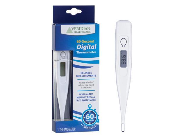 Veridian 60-Second Digital Thermometer with Rigid Tip Oral, Rectal & Underarm Thermometer, Fever Alert at 100.0°F, Memory Recall,...
