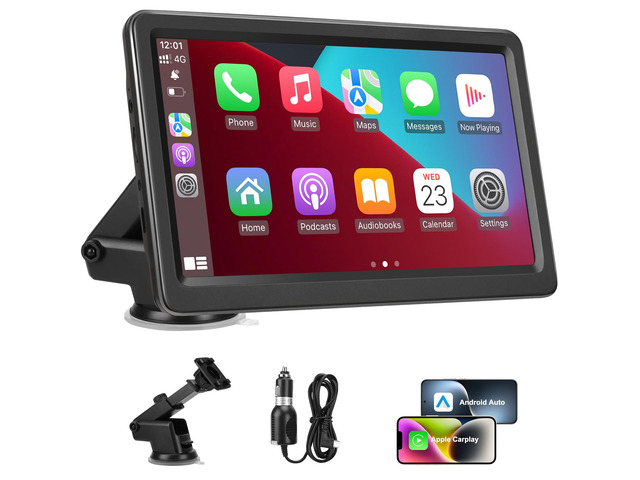 Carplay Screen for Car, 7' Wireless Car Play & Android Auto, HD Touchscreen Portable HD Touchscreen CarPlay, Voice Control, Mirror Link, Map...