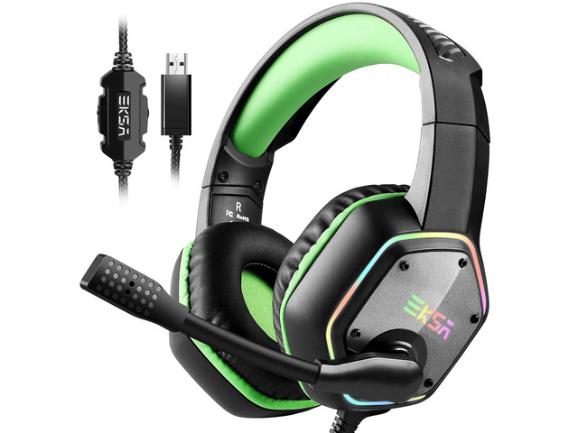 E1000 Gaming Headset, Computer Headphones with Noise Canceling Mic & RGB Light, Compatible with PC, PS4, PS5, Laptop