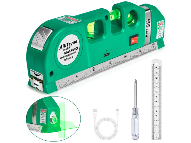 Level Tool Laser Level Leveler tool Cross Line Vertical and Horizontal Line with USB Rechargeable for Picture Hanging cabinets Tile Walls by