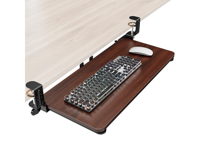 Ergonomic Keyboard Tray Under Desk, 25.6x11.8 Inch Board, Walnut Heavy Duty Keyboard Drawer, Adjustable Height C-Clamp, Slide-Out Platform, Desk...