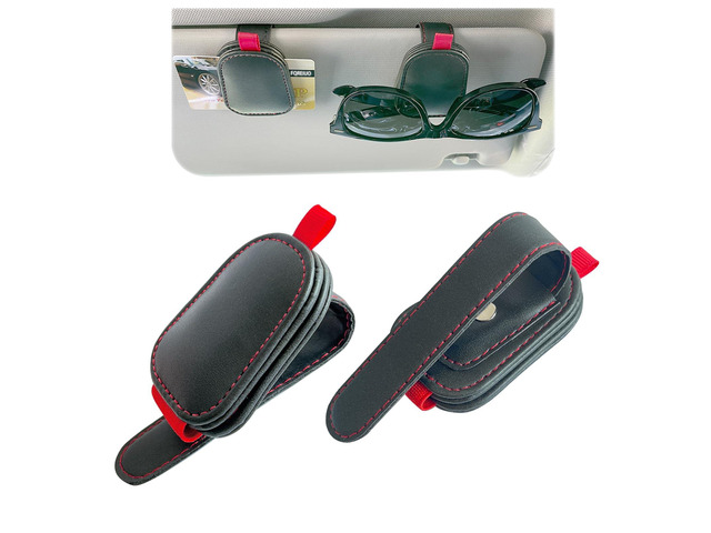 FQREIUO 2 Pack Sunglasses Holder for Car Visor, Magnetic Leather Eyeglass Clip, Applicable to Most Eyeglasses,TicketNotes and Non-Magnetic Cards,...