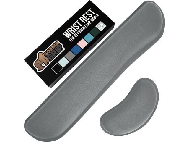 Memory Foam Wrist Rest for Computer Keyboard, 2 Piece Gray Silky Mousepad Rest, Ergonomic Design for Typing Pain Relief, Mouse Pad Support for Hand...