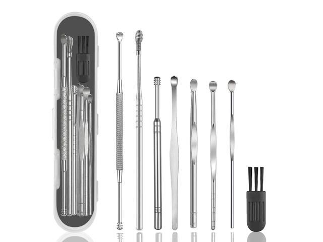 8 Pcs Ear Wax Removal Kit,Professional Double-Headed Ear Pick Earwax Removal Tools,316L Stainless Steel Ear Cleaner Curette with Cleaning Brush and...