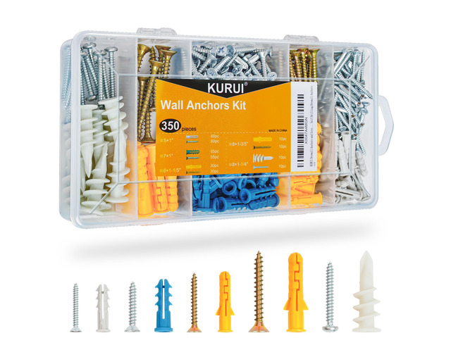 Drywall Anchors Assortment Kit for Sheetrock Concrete Brick, 350Pcs Wall Anchors and Flat Head Screws, 5 Sizes Picture Hanging Set for...