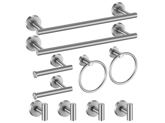 Bathroom Hardware Set 10 Pieces, Stainless Steel Towel Bar Set Includes 16 inch Towel Bar, Towel Hook, Towel Ring Toilet Paper Holder