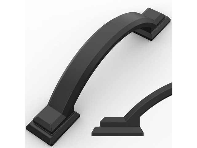 10 Pack Matte Black Cabinet Pulls 3 Inch(76mm) Hole Centers, Handles for Kitchen Cabinet Hardware, Arch Cabinet Handles for Bathroom Dresser Drawer...