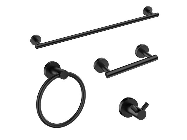 Bathroom Accessories, 4-Piece Bathroom Hardware Set - 24' Towel Bar Matte Black Towel Hooks, Towel Racks for Bathroom, Toilet Paper Holder Wall...