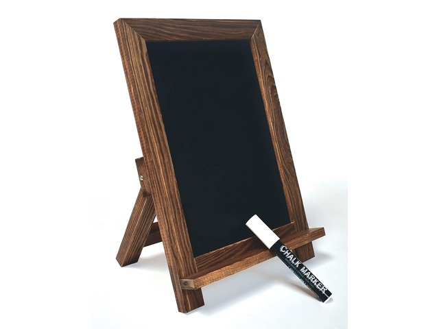 Framed Tabletop Chalkboard Sign, 9.5' x 14', Rustic Wood Frame, Small Magnetic Chalkboard, Built-in Ledge and Folding Stand, One White Chalk Marker...