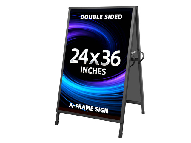 Heavy Duty Slide-in Folding Sandwich Board A-Frame Sidewalk Sign 24x36 Inch Black Coated Steel Metal Double-Sided Pavement Sign (2 Corrugated...