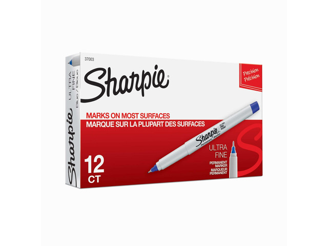 Permanent Markers, Ultra-Fine Point, Blue, 12 Count - Home, School, Office Supplies