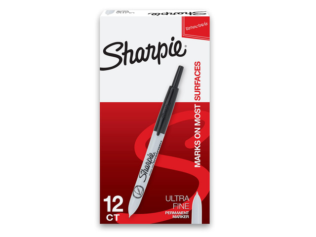Retractable Permanent Markers, Ultra Fine Point, Black, 12 Count