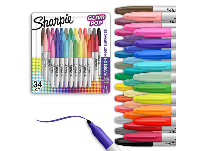 Glam Pop Permanent Markers, Fine Tip, Assorted Colors, 34 Count - Arts & Crafts, Coloring, Drawing, Writing