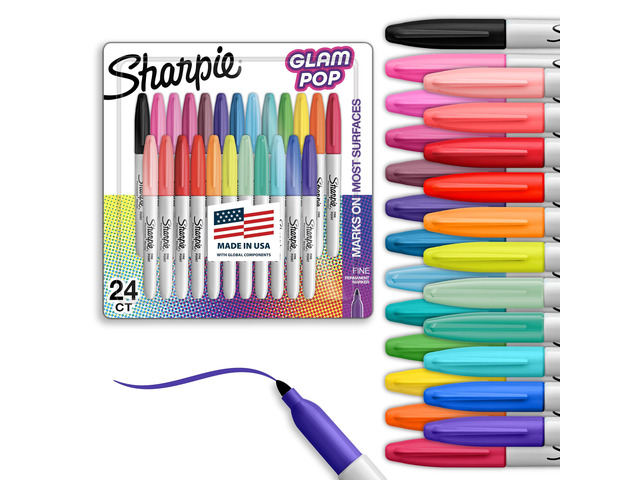 Glam Pop Permanent Markers, Fine Tip, Assorted Colors, 24 Count - Arts & Crafts, Coloring, Office Supplies
