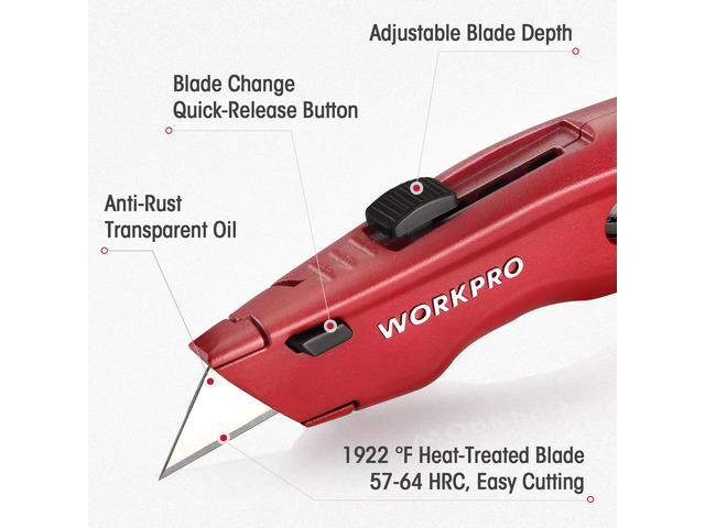 Premium Utility Knife, Retractable All Metal Heavy Duty Box Cutter, Quick Change Blade Razor Knife, with 10 Extra Blades, Set of 3 (Black, Red, Blue)