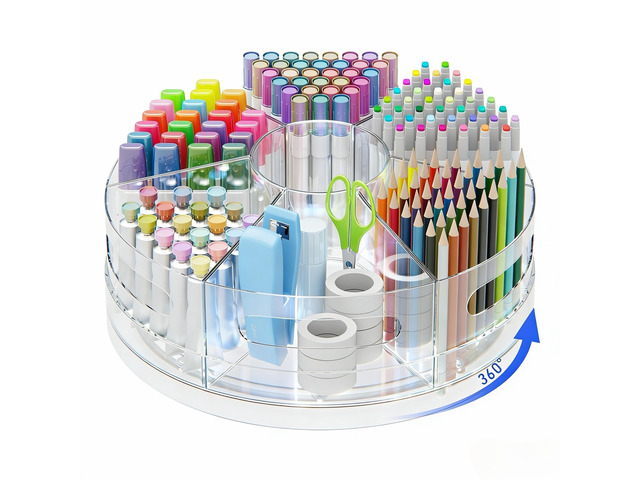 Clear Rotating Organizer, Acrylic Pen Holder, Marker Organizer Pen organizer for desk and art supply organizer with 7 removable sections for...