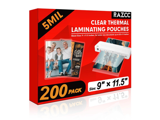 Laminating Sheets, 200 Pack Clear Thermal Laminating Plastic Paper Laminator Sheets, 9 x 11.5-Inch, 5mil, Ideal Office or School Supplies