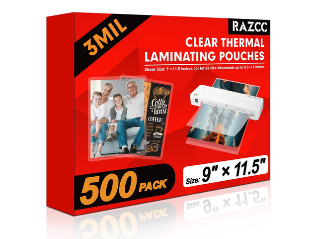 Laminating Sheets, 500 Pack Clear Thermal Laminating Plastic Paper Laminator Sheets, 9 x 11.5-Inch, 3mil, Ideal Office or School Supplies