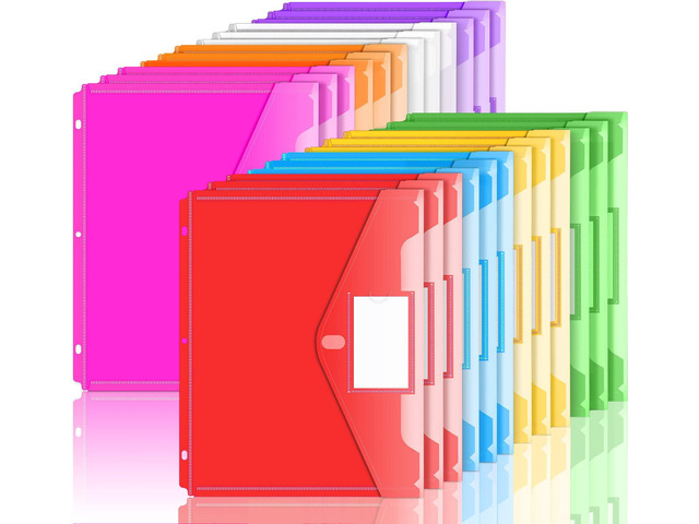 Binder Pocket, 24 Pack Super Heavyweight Poly Binder Pocket Tight Closure, Binder Folders Side Loading, 3 Ring Binder Pocket, Binder Dividers with...