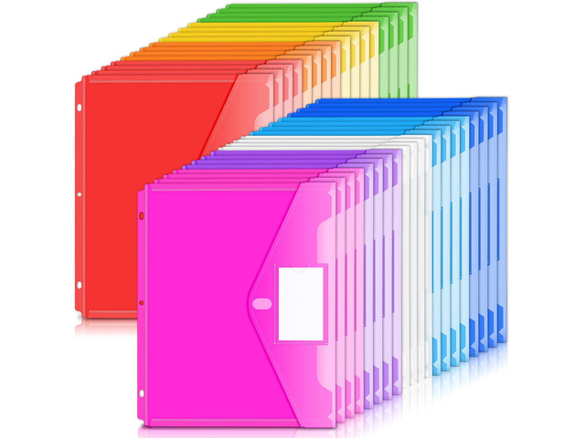 Binder Pocket, 36 Pack Super Heavyweight Poly Binder Pocket Tight Closure, Binder Folders Side Loading, 3 Ring Binder Pocket, Binder Dividers with...