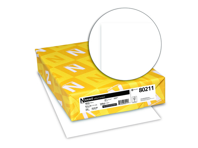 Exact Vellum Bristol, 8.5' x 11', 67 lb/147 gsm, White, 94 Brightness, 250 Sheets (80211)