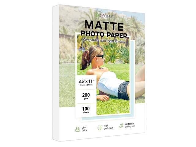 100 Sheets Matte Photo Paper 8.5x11, 54LB Inkjet Printer Paper 200 GSM Picture paper for Printer for Dye Ink and Pigment Ink