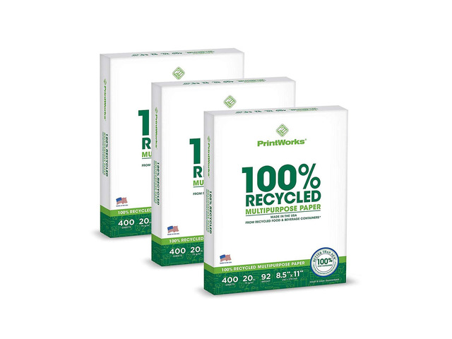 100% Recycled Printer Paper 8.5' x 11' White - 20 lb Copy & Multipurpose Computer Paper - 3 Packs, 1200 Sheets - Made in the USA - 92 Bright -...