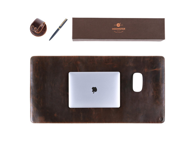 100% Full Grain Buffalo Leather Desk Pad with Ballpoint Pen & Pen Holder 31 x 16 in Office Desk Mat, Large Mouse Pad, Non-Slip Desk Blotter,...