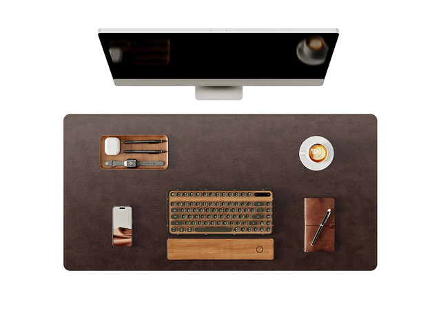 Genuine Leather Desk Mat, 31.5'x15.8' Office Desk Pad, Thick Premium Table Pad with Stitched Line, Non-Slip Laptop Writing Pad with Rubber Base...