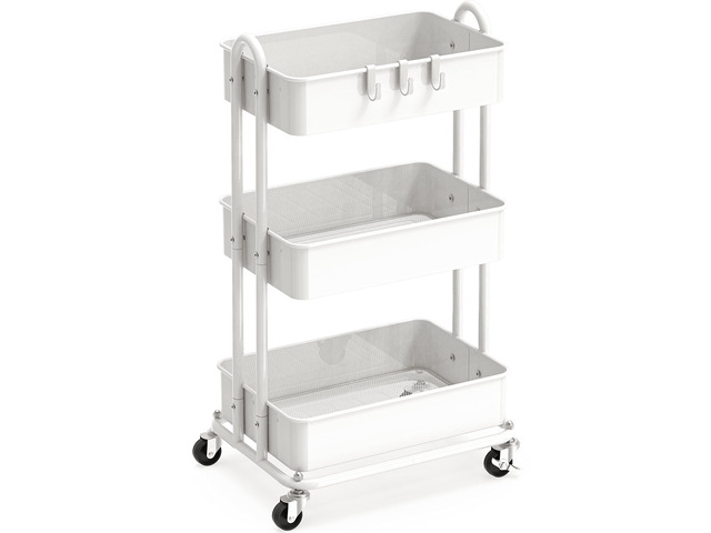 3-Tier Heavy Duty Metal Utility Rolling Cart, White