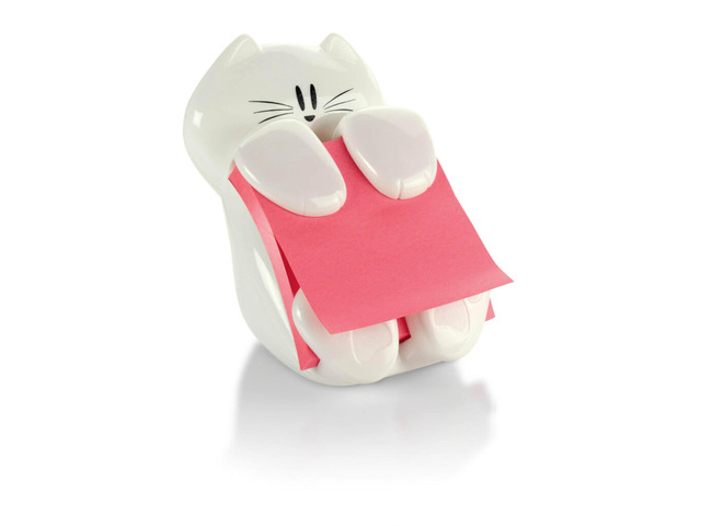 Note Dispenser, White Cat Design, 1 Dispenser, 1 Pad, 45 Sheets Sticky Notes Holder for Desk, Classroom or Office Supplies