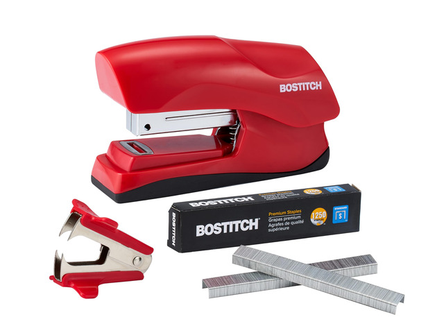 Office Heavy Duty 40 Sheet with 1250 Staples and Staple Remover, No Jam Desktop Stapler, School Bulletin Boards, Office & Classroom, Red (B175-RED-VP)