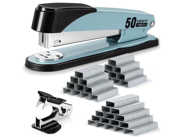Stapler Heavy Duty, 2000 Staples and Staple Remover, Blue 50 Sheet Capacity, No Jam, Full Strip, Non-Slip Office Stapler with Staples for Office,...