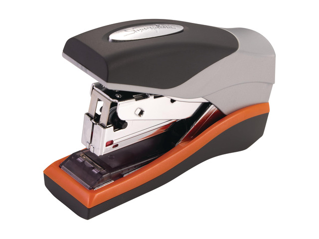 Stapler, 40 Sheet Capacity, Optima 40, Jam Free, Reduced Effort, Compact, Soft Grip, Metal, Orange, Silver and Black (87842)