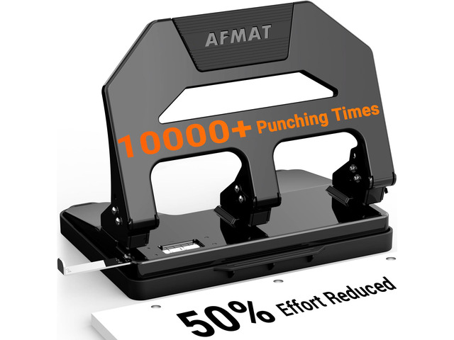 Heavy Duty 3 Hole Puncher, 40-Sheet Paper Punch Heavy Duty, 50% Reduced Effort Three Hole Punch, 10K+ Uses, Metal Hole Puncher 3 Ring w/Large Tray,...