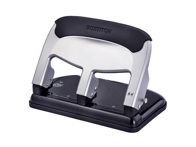 Office EZ Squeeze Heavy Duty 3-Hole Punch for Home Office & School, 40-Sheet Capacity, One-Touch Reduced Force, Sleek Silver Design
