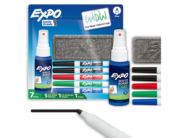 Dry Erase Markers Kit, Fine Tip, Assorted Colors, Eraser, Spray Cleaner, 28 Count, Pack of 4