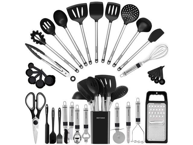 Kitchen Utensil Set-Silicone Cooking Utensils-33 Kitchen Gadgets & Spoons for Nonstick Cookware-Silicone and Stainless Steel Spatula Set-Best...